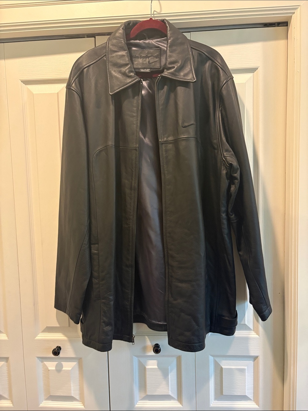 Nike Black Leather Trench Coat with Subtle Logo